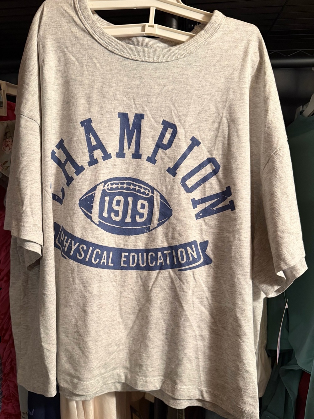 Champion Heather Gray Crop Tee with Blue Graphic